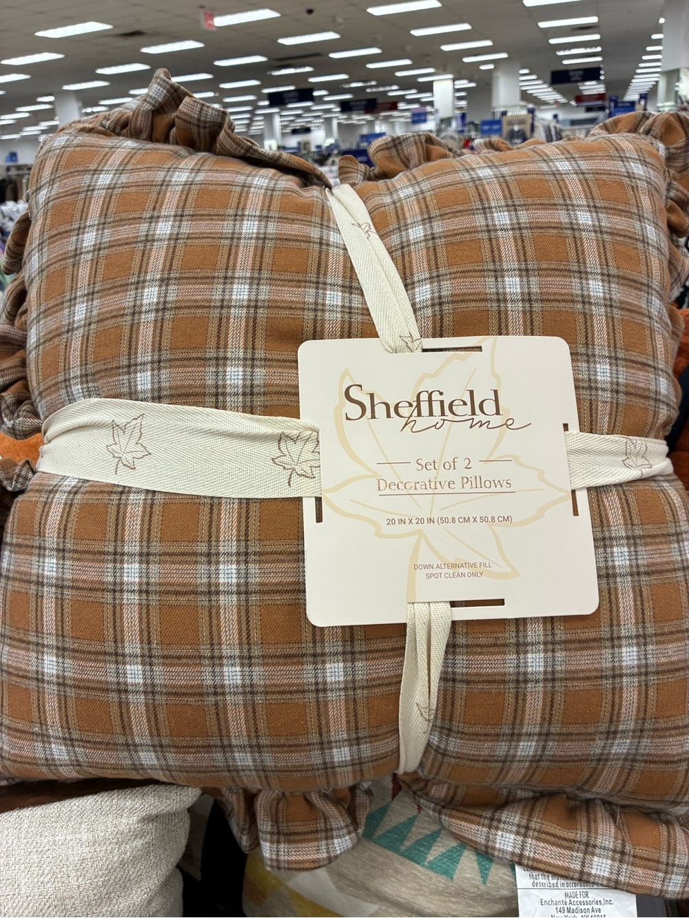 Sheffield Home Plaid Decorative Throw Pillows in Rust and Cream (Set of 2)